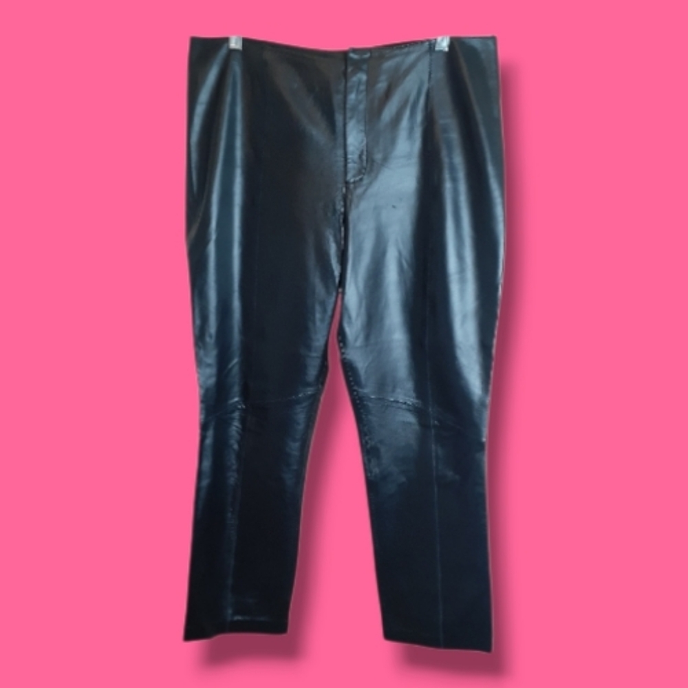 Nine West Women's Genuine Leather Boot Cut Trousers Pants Black Size 12